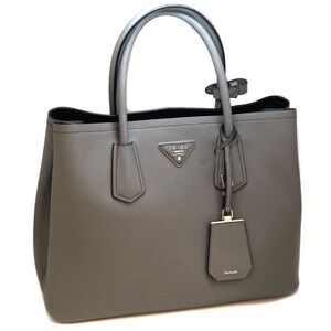 Prada Double Saffiano Leather Bag Gray iconic triangle